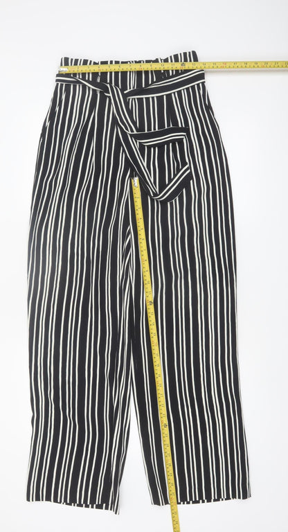H&M Women’s Black Striped Cropped Wide-Leg Trousers Size 10