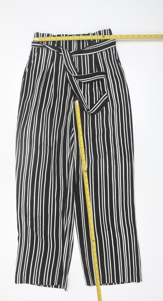 H&M Women’s Black Striped Cropped Wide-Leg Trousers Size 10