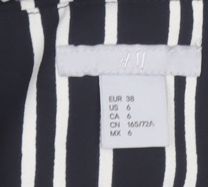 H&M Women’s Black Striped Cropped Wide-Leg Trousers Size 10