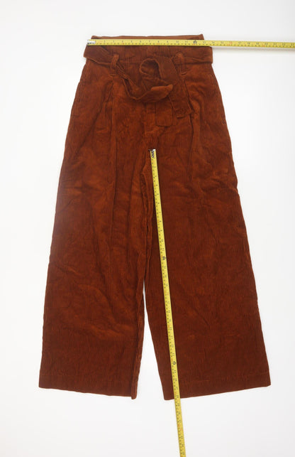 Denim Co. Women's Brown Corduroy Paperbag Wide-Leg Trousers Size 8