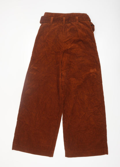 Denim Co. Women's Brown Corduroy Paperbag Wide-Leg Trousers Size 8