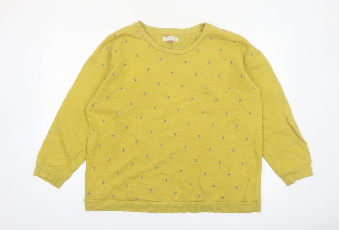 Brakeburn Womens Yellow Floral Embroidered Cotton Pullover Sweatshirt Size 16