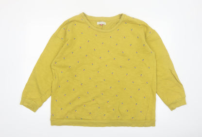 Brakeburn Womens Yellow Floral Embroidered Cotton Pullover Sweatshirt Size 16