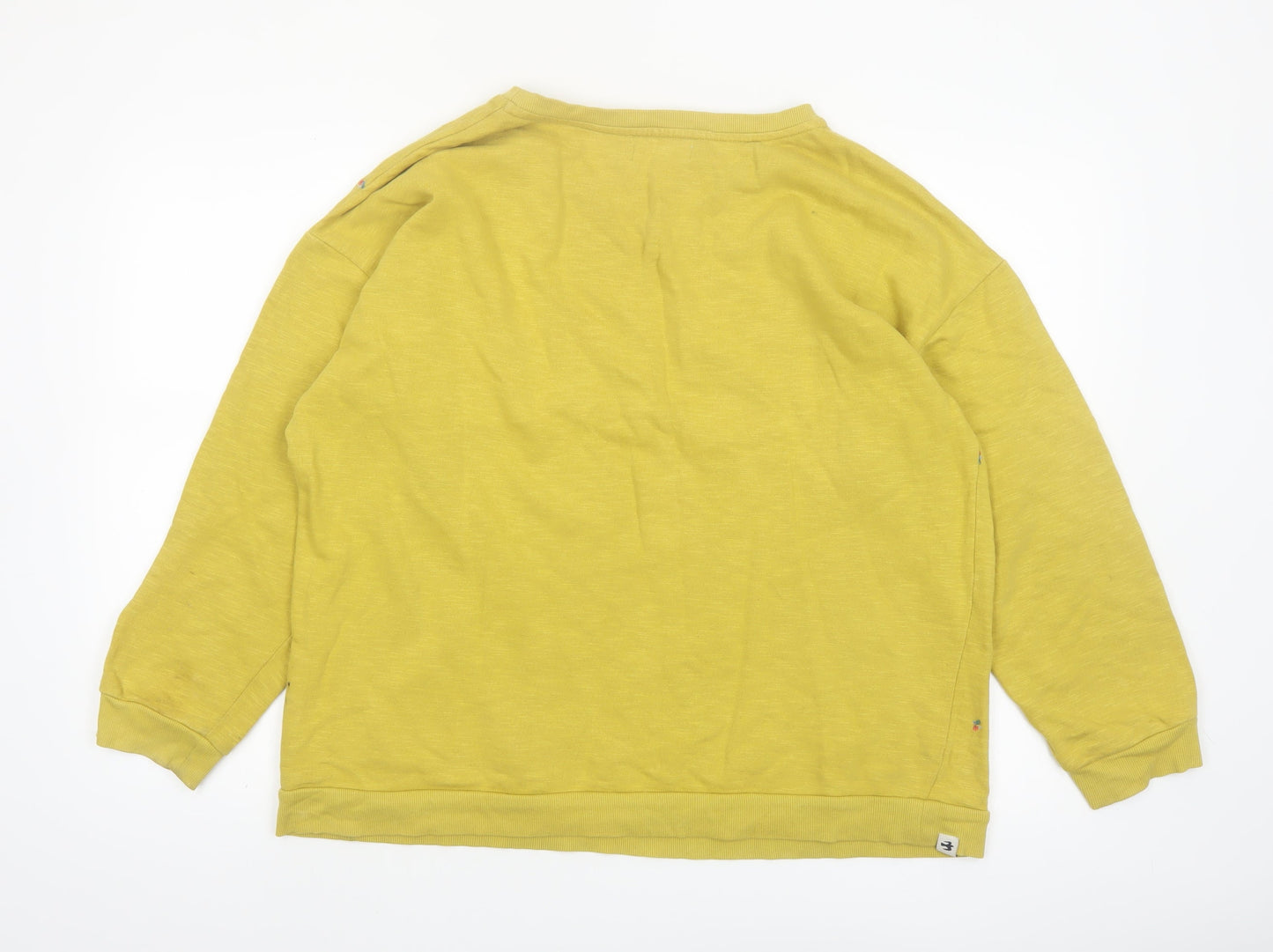 Brakeburn Womens Yellow Floral Embroidered Cotton Pullover Sweatshirt Size 16