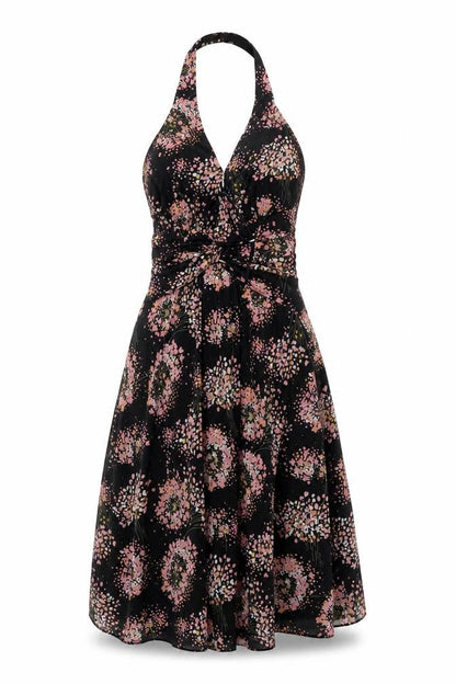 Mango Suit Women's Black Floral Halter Knee Length Dress Size 8