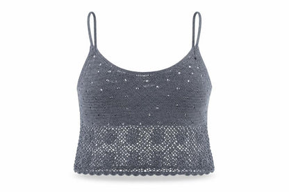 Caroll Women’s Grey Crochet Sequin Camisole Top Size 16