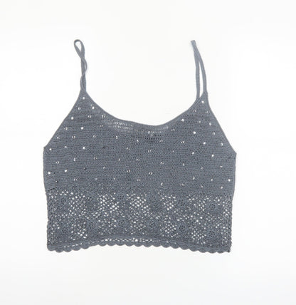 Caroll Women’s Grey Crochet Sequin Camisole Top Size 16