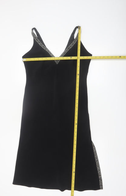 BL Women's Black Beaded V-Neck Slip Dress Size 12 Party Cocktail