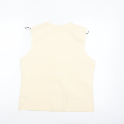 Marks and Spencer Women Beige Sleeveless V-Neck Button Blouse M
