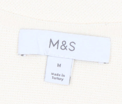 Marks and Spencer Women Beige Sleeveless V-Neck Button Blouse M