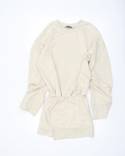 Noughts & Kisses Women’s Beige T-Shirt Dress S Long Sleeve Casual