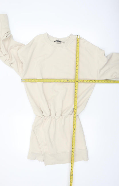 Noughts & Kisses Women’s Beige T-Shirt Dress S Long Sleeve Casual