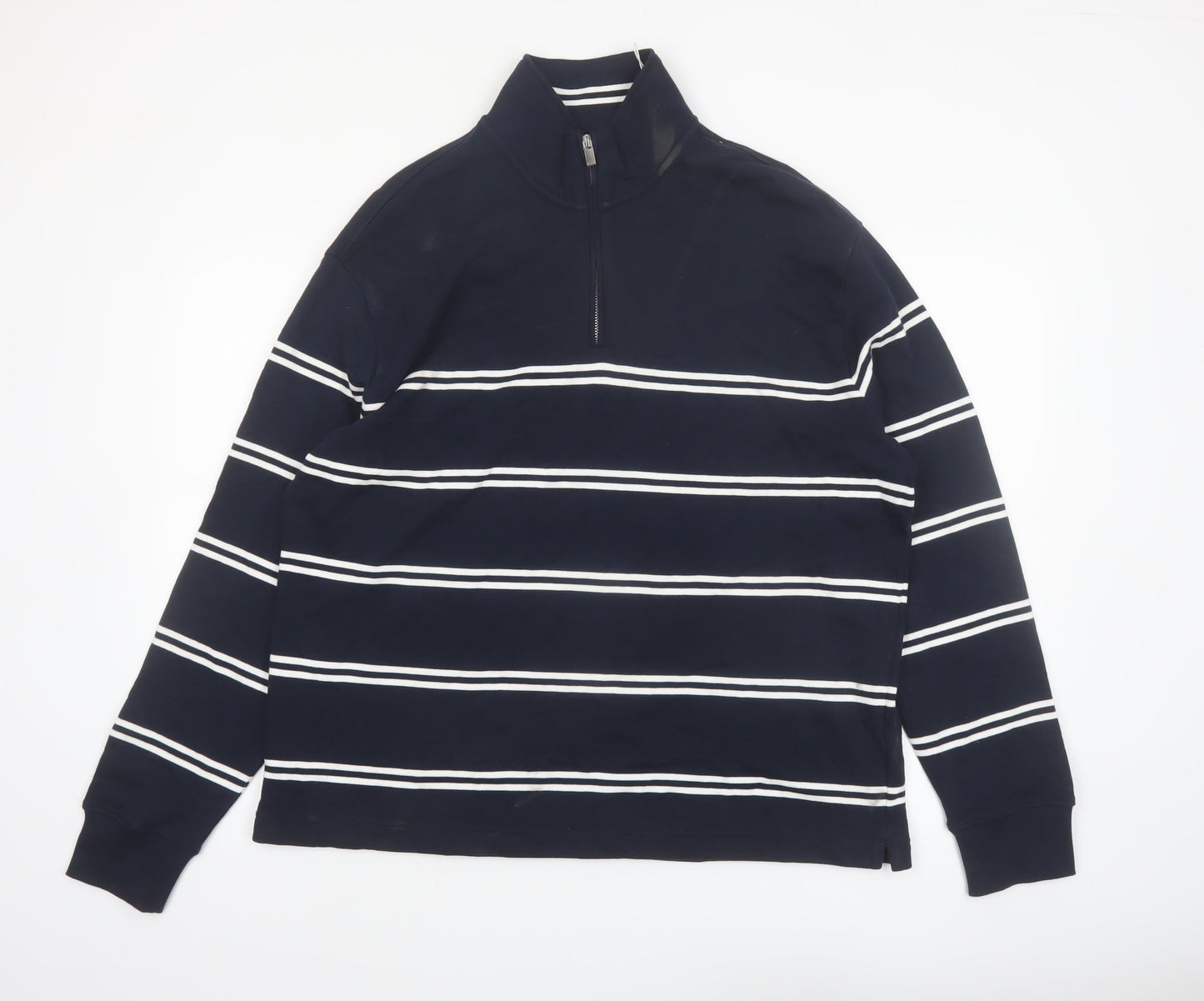 Marks and Spencer Men's Navy Striped 1/4 Zip Sweatshirt XL Relaxed Fit