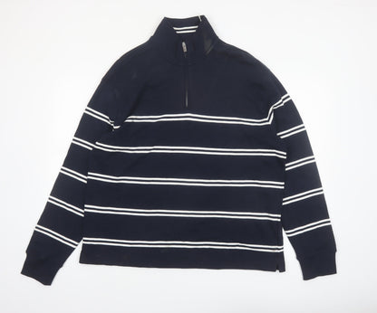 Marks and Spencer Men's Navy Striped 1/4 Zip Sweatshirt XL Relaxed Fit