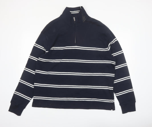 Marks and Spencer Men's Navy Striped 1/4 Zip Sweatshirt XL Relaxed Fit