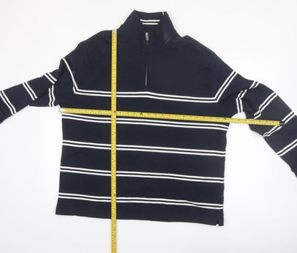 Marks and Spencer Men's Navy Striped 1/4 Zip Sweatshirt XL Relaxed Fit