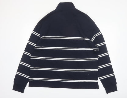 Marks and Spencer Men's Navy Striped 1/4 Zip Sweatshirt XL Relaxed Fit