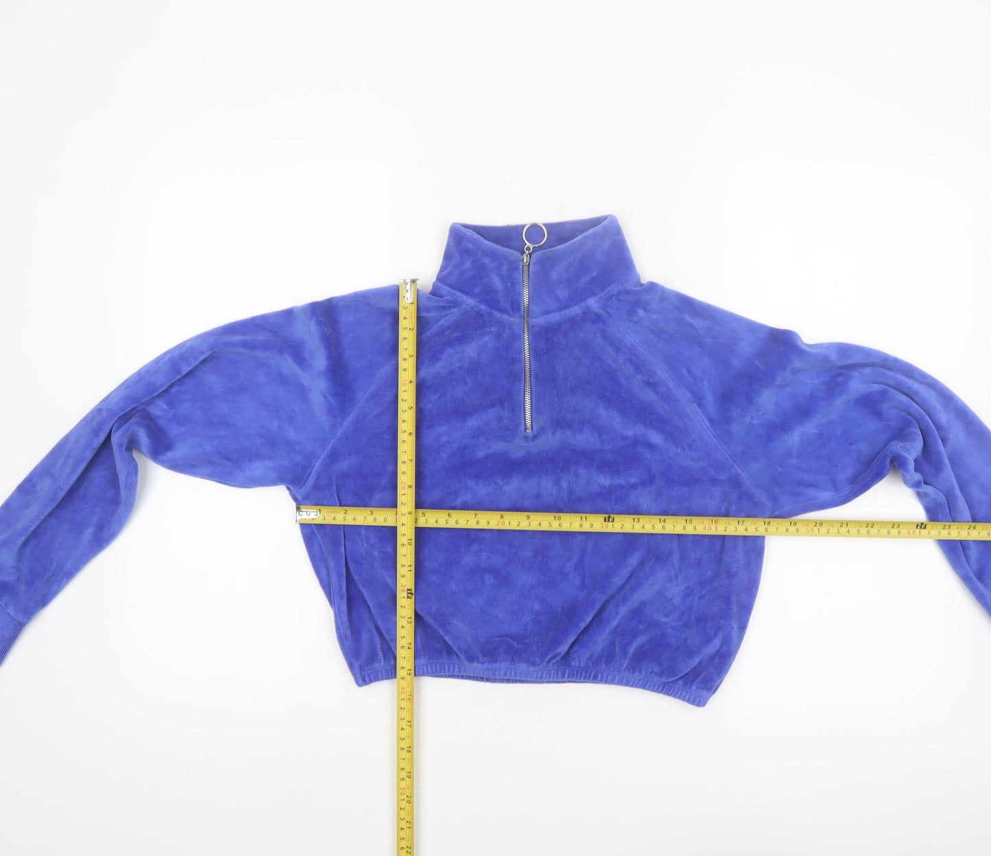 New Girl Order Women Blue Velour 1/2 Zip Crop Sweatshirt Small