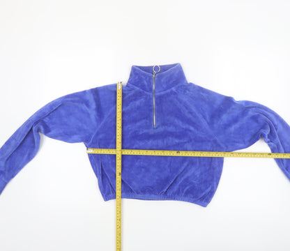 New Girl Order Women Blue Velour 1/2 Zip Crop Sweatshirt Small