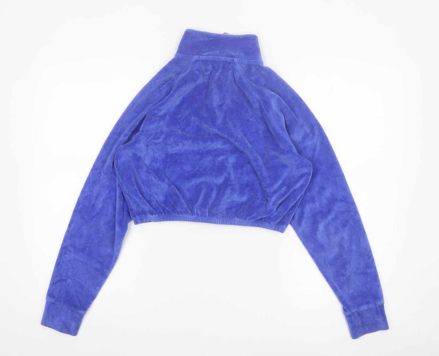 New Girl Order Women Blue Velour 1/2 Zip Crop Sweatshirt Small