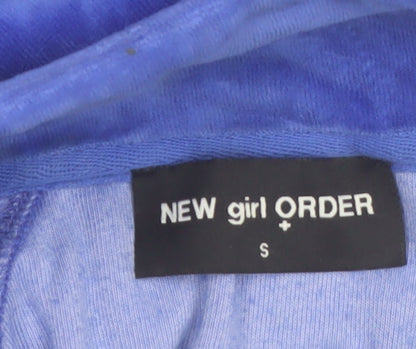 New Girl Order Women Blue Velour 1/2 Zip Crop Sweatshirt Small