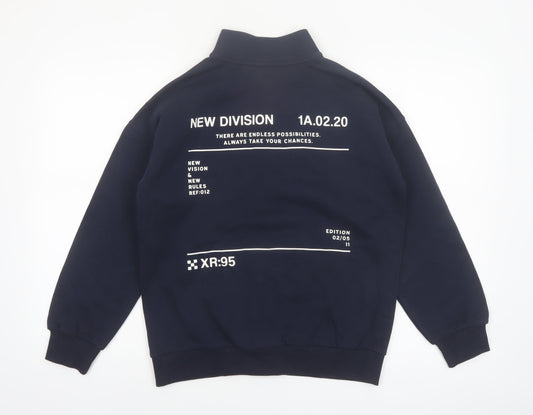 Marks and Spencer Boys Blue 12-13 Years Half Zip Graphic Print Sweatshirt
