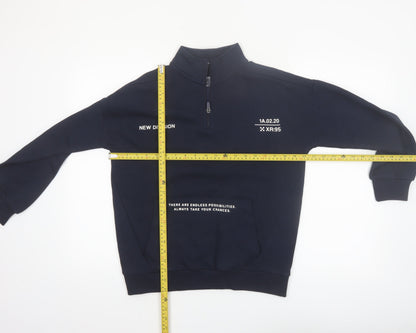 Marks and Spencer Boys Blue 12-13 Years Half Zip Graphic Print Sweatshirt
