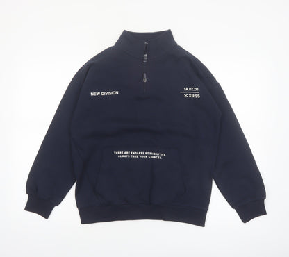 Marks and Spencer Boys Blue 12-13 Years Half Zip Graphic Print Sweatshirt