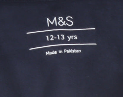 Marks and Spencer Boys Blue 12-13 Years Half Zip Graphic Print Sweatshirt