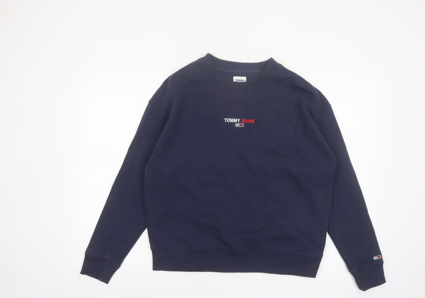 Tommy Jeans Women Navy Blue Crew Neck Pullover Sweatshirt M Cotton Blend
