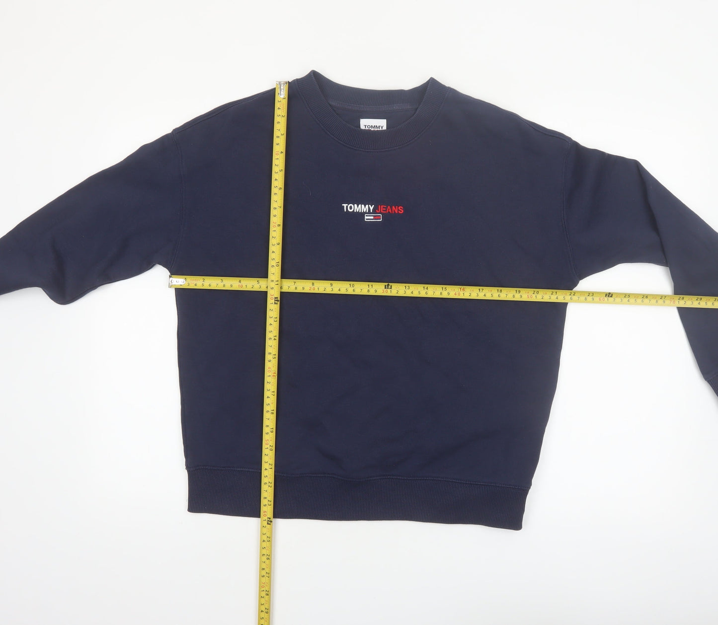 Tommy Jeans Women Navy Blue Crew Neck Pullover Sweatshirt M Cotton Blend