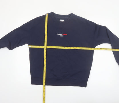 Tommy Jeans Women Navy Blue Crew Neck Pullover Sweatshirt M Cotton Blend
