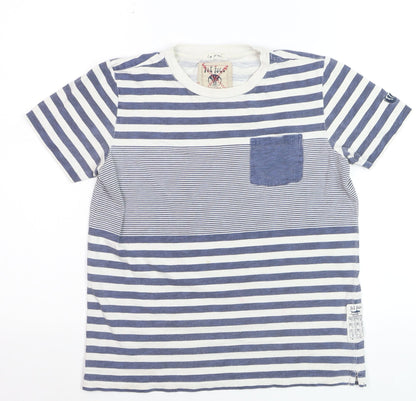 Fat Face Boys Blue Striped Cotton T-Shirt 12-13 Years Nautical Summer Top