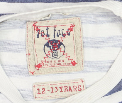 Fat Face Boys Blue Striped Cotton T-Shirt 12-13 Years Nautical Summer Top