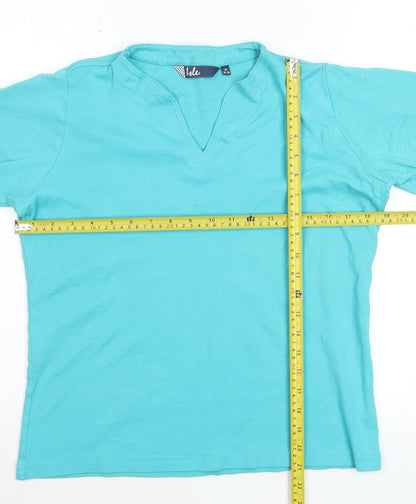 Isle Women’s Blue Cotton V-Neck Short Sleeve T-Shirt Size 14