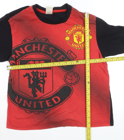 Manchester United Boys Red Black Cotton Short Sleeve Pyjama Top 12-13 Years