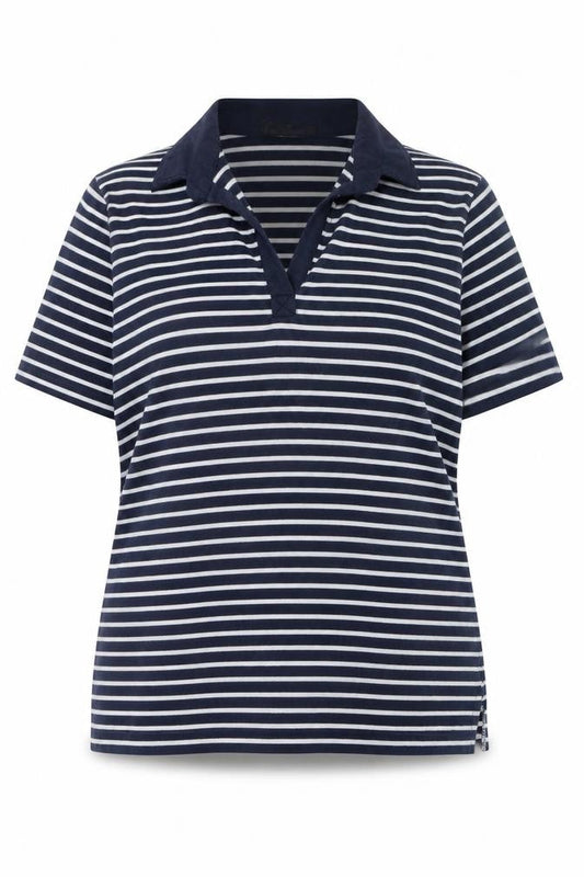 La Reine Women Blue Striped Cotton Polo Shirt 2XL
