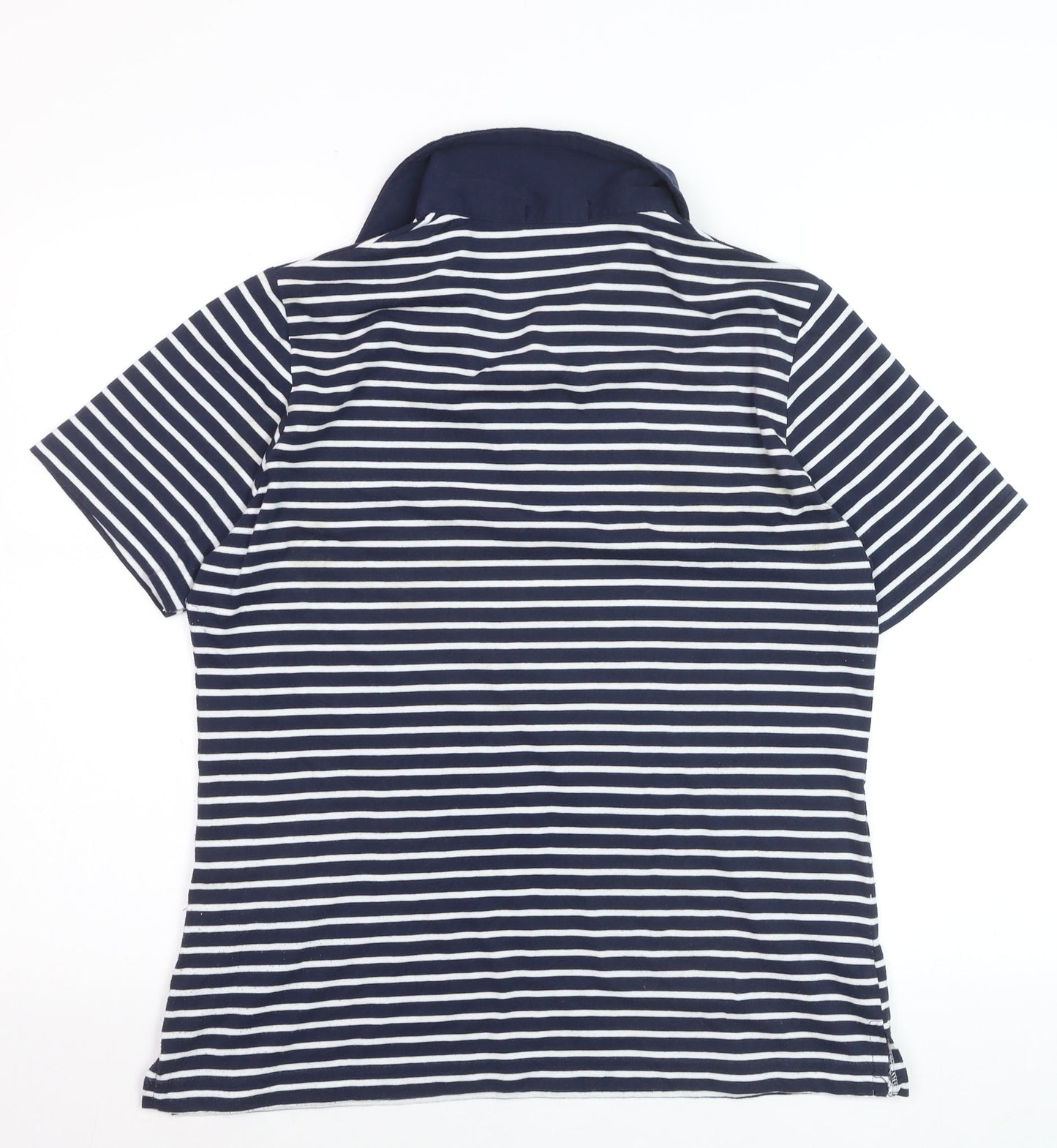 La Reine Women Blue Striped Cotton Polo Shirt 2XL