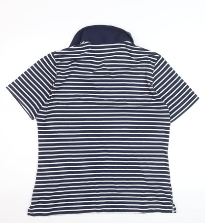 La Reine Women Blue Striped Cotton Polo Shirt 2XL