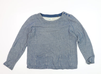 Seasalt Women Blue Cotton Long Sleeve Striped Blouse Size 10
