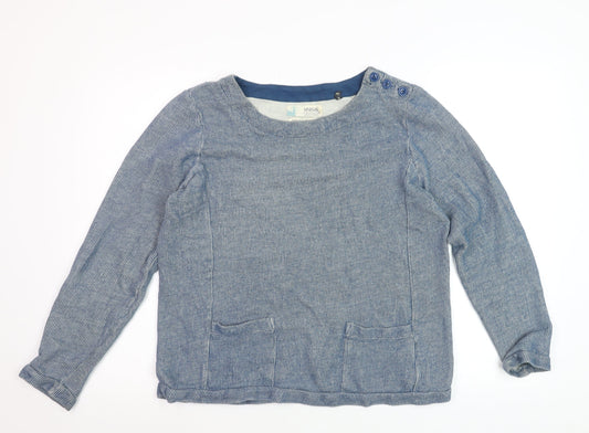 Seasalt Women Blue Cotton Long Sleeve Striped Blouse Size 10