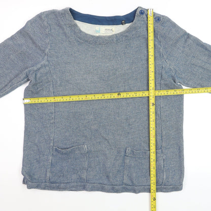 Seasalt Women Blue Cotton Long Sleeve Striped Blouse Size 10