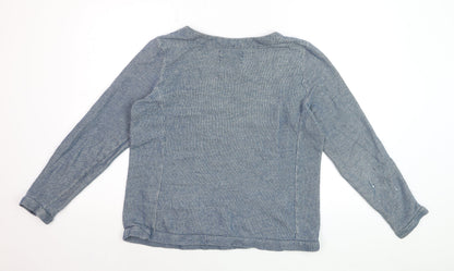 Seasalt Women Blue Cotton Long Sleeve Striped Blouse Size 10