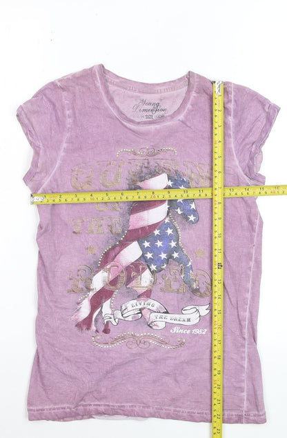 Young Dimension Teens Purple Rodeo Graphic Cotton T-Shirt Size 12