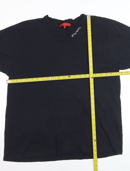 FCUK Jeans Men's Black V-Neck Cotton T-Shirt Size L Casual
