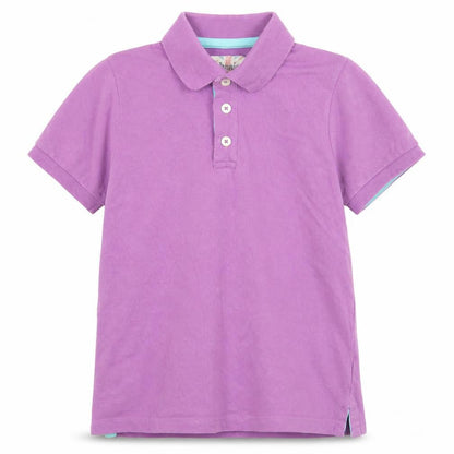 Front view of Johnnie b girls’ purple cotton polo shirt 11-12 years collared short sleeve