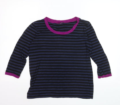 Jaeger Womens Blue Striped 3/4 Sleeve Jersey T-Shirt L