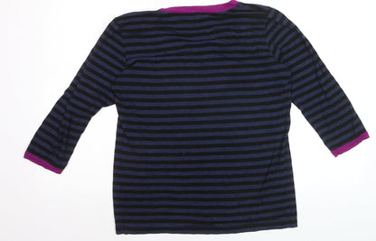 Jaeger Womens Blue Striped 3/4 Sleeve Jersey T-Shirt L