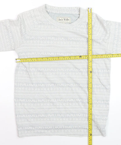 Jack Wills Women's Grey Fair Isle Long Sleeve Cotton T-Shirt UK 8