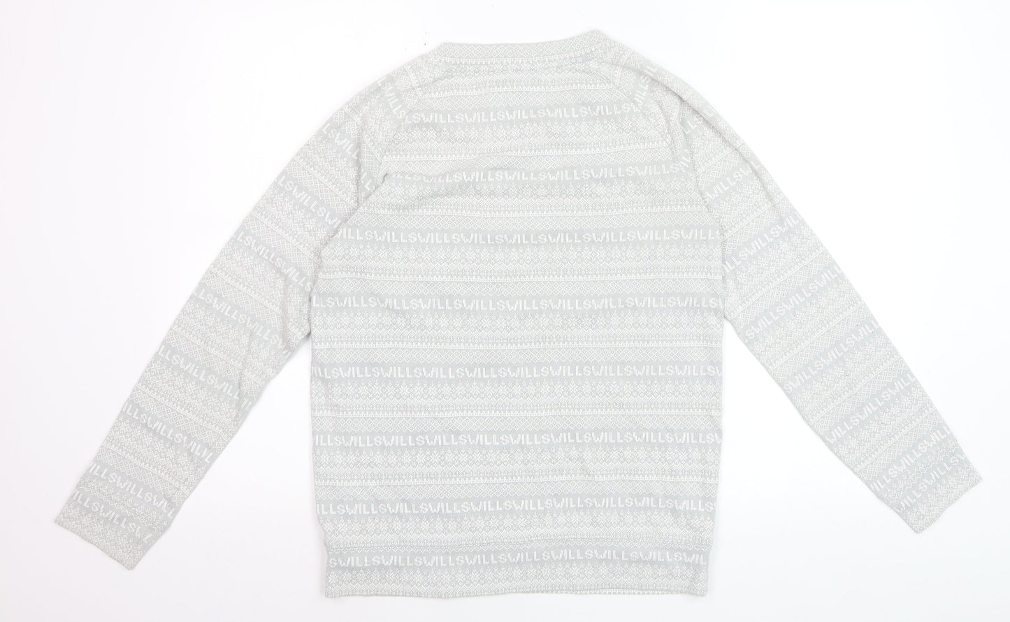 Jack Wills Women's Grey Fair Isle Long Sleeve Cotton T-Shirt UK 8